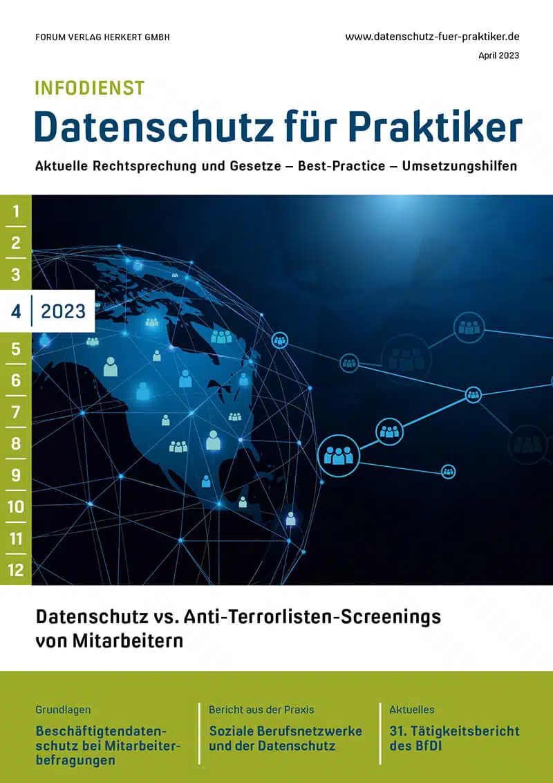 Ausgabe April 2023 Datenschutz vs. Anti-Terrorlisten-Screenings von Mitarbeitern